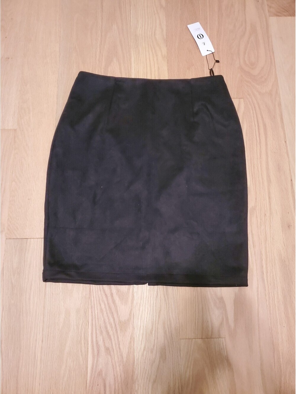 Classic Black Polyester Spandex Pencil Skirt, Size Large